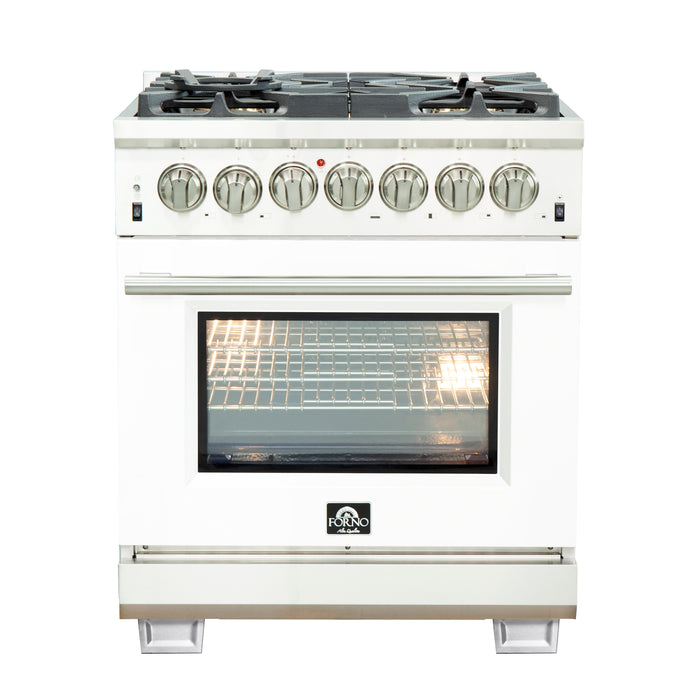 Forno Capriasca 30-Inch Freestanding Dual Fuel Range, 4 Burners, True Convection Oven