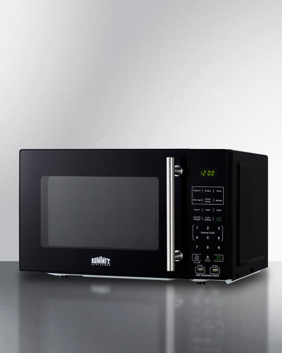 Summit Compact Microwave with USB Ports and Allocator 0.7 cubic feet black exterior white interior
