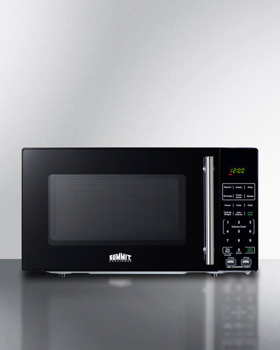 Summit Compact Microwave with USB Ports and Allocator 0.7 cubic feet black exterior white interior