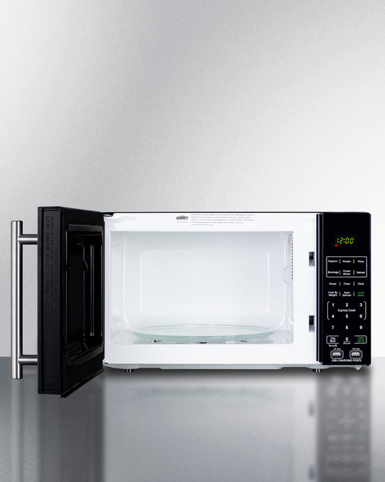 Summit Compact Microwave with USB Ports and Allocator 0.7 cubic feet black exterior white interior