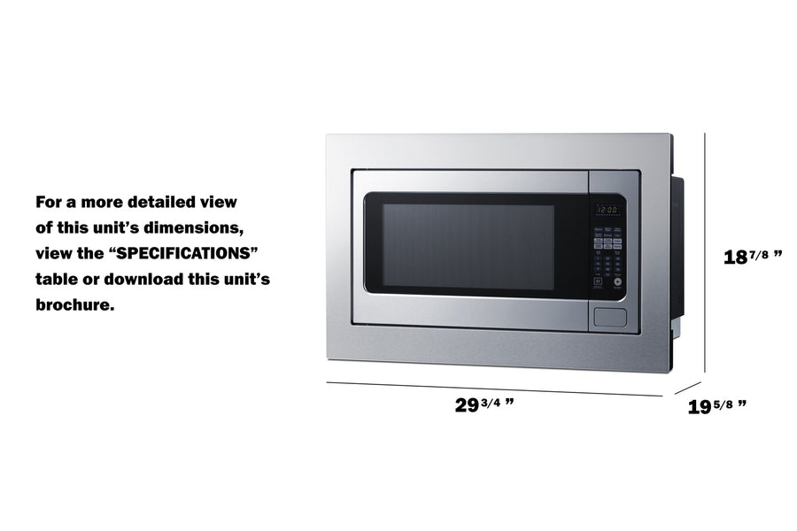 Summit 30" Wide Built-In Microwave (Trim Kit Included)  2.2 cubic feet stainless