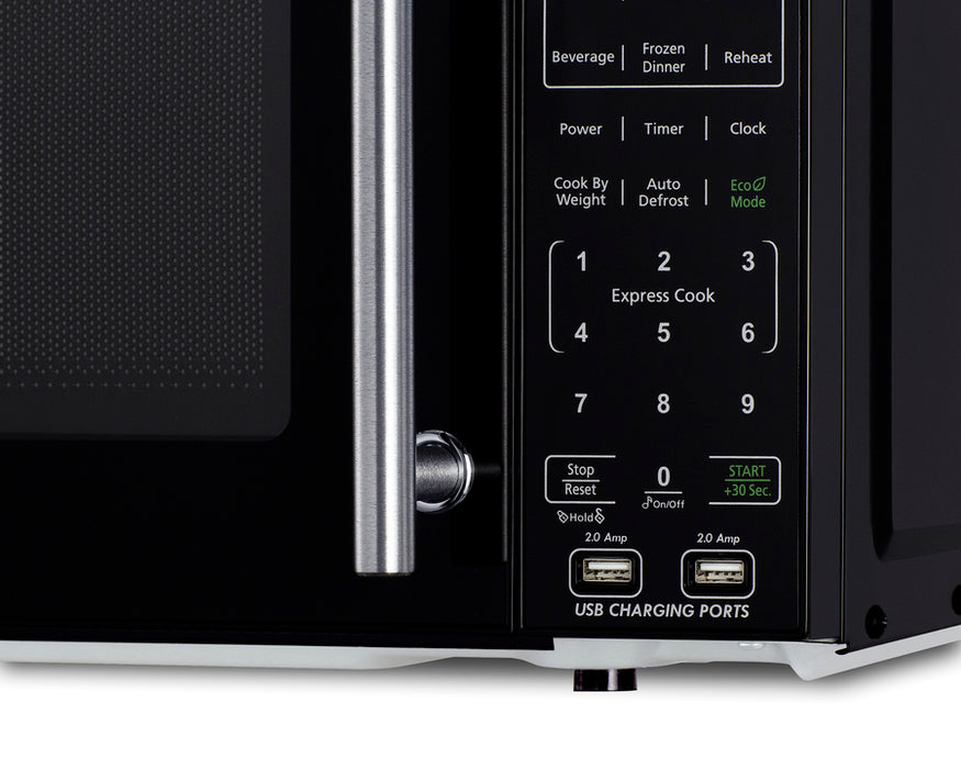 Summit Compact Microwave with USB Ports and Allocator 0.7 cubic feet black exterior white interior