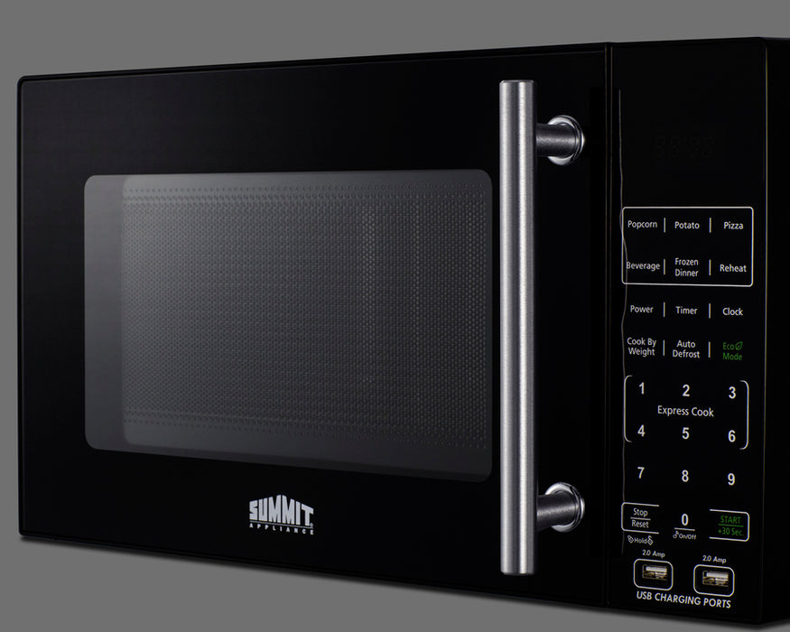 Summit Compact Microwave with USB Ports and Allocator 0.7 cubic feet black exterior white interior