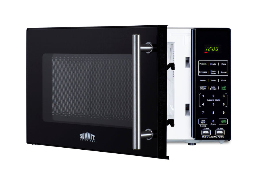 Summit Compact Microwave with USB Ports and Allocator 0.7 cubic feet black exterior white interior