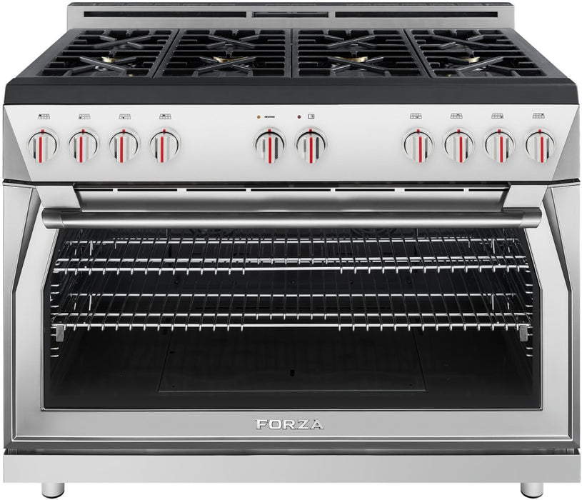 Forza 48 Inch Freestanding Professional Gas Range with 8 Sealed Brass Burners