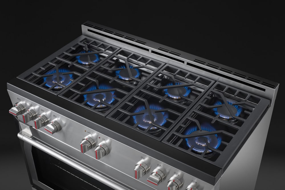 Forza 48 Inch Freestanding Professional Gas Range with 8 Sealed Brass Burners