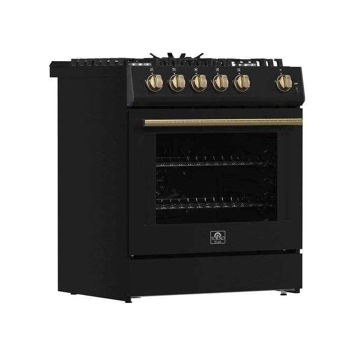 Forno Leonardo Espresso 30-Inch Black Gas Range, 5 Burners, 39,500 BTU, 5 cu.ft Convection Oven