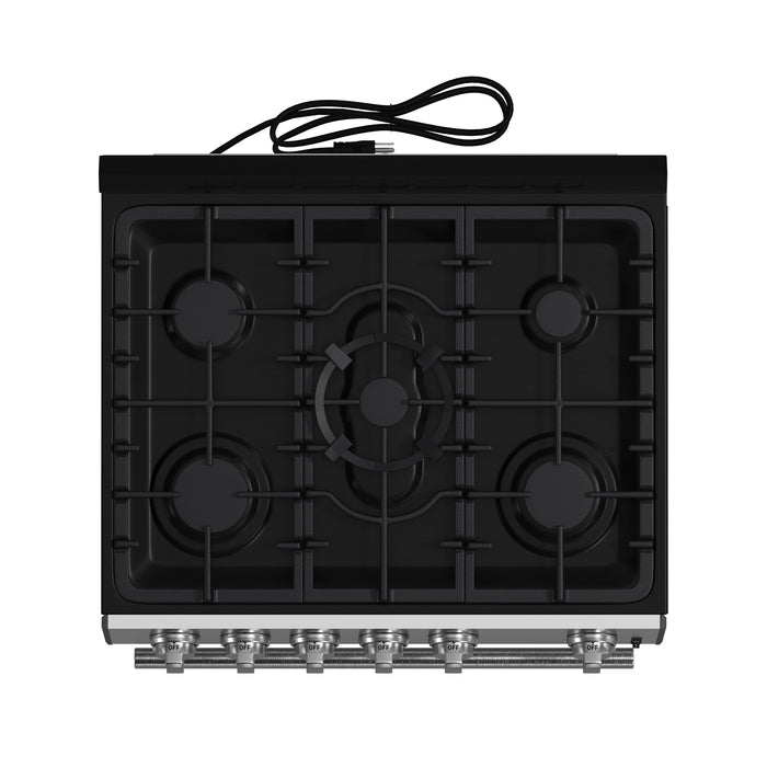 Forno Leonardo 30-Inch Stainless Steel Gas Range, 5 Sealed Burners (Totaling 68,000 BTU), 4.32 cu.ft. Convection Oven, Continuous Cast Iron Grates, Black Enamel Interior, Auto Re-Ignition, LP Conversion Kit Included