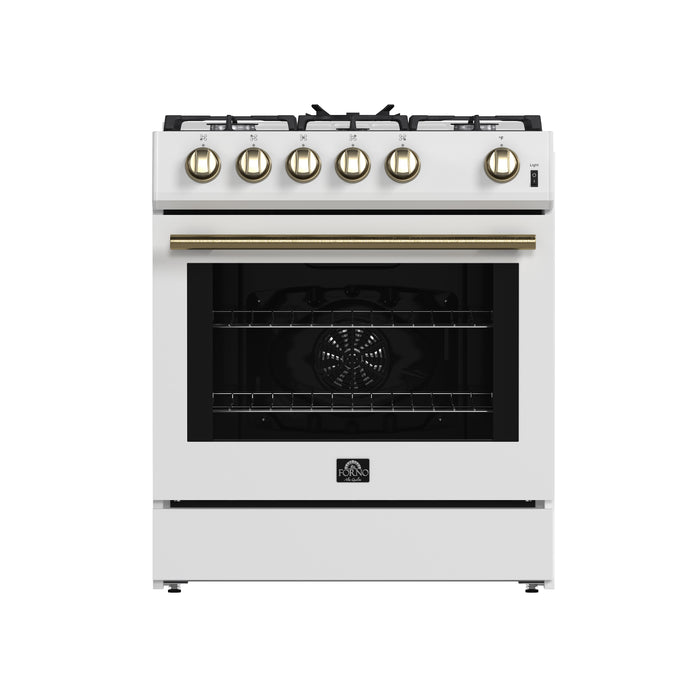 Forno Leonardo Espresso 30-Inch White Gas Range, 5 Burners, 39,500 BTU, 5 cu.ft Convection Oven