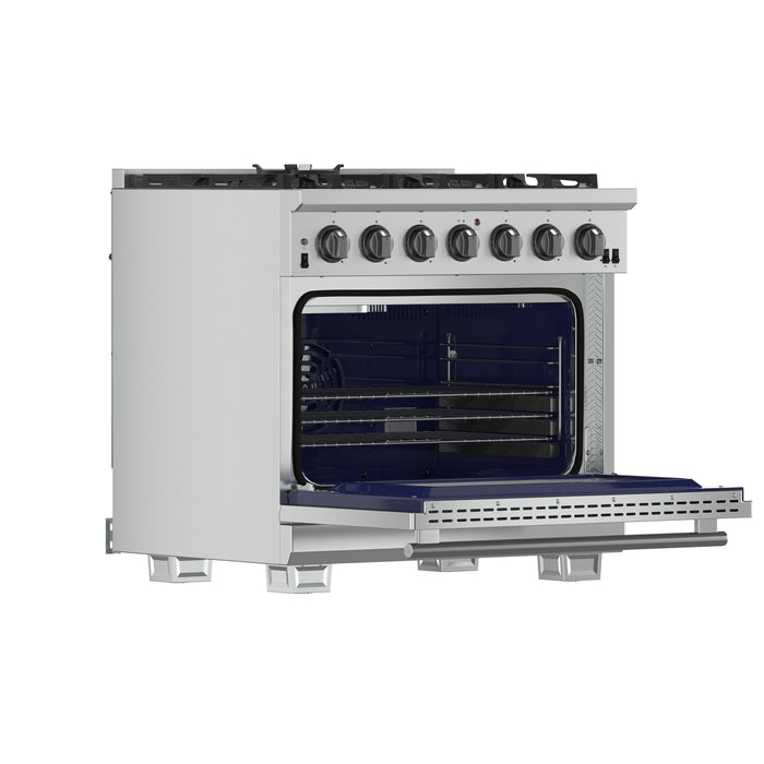 Forno Capriasca 36-Inch Gas Range, Stainless Steel, 6 Brass Burners, 120,000 BTU, Convection Oven, Energy Efficient