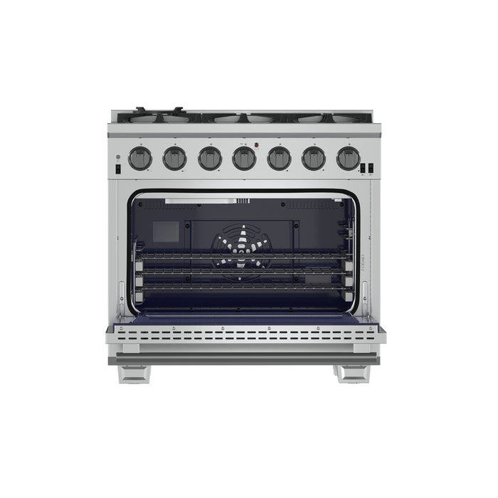 Forno Capriasca 36-Inch Gas Range, Stainless Steel, 6 Brass Burners, 120,000 BTU, Convection Oven, Energy Efficient