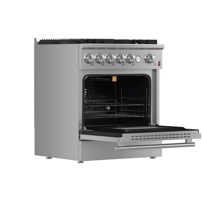 FORNO Giovanni 30-inch Gas Range Stainless Steel, 5 Burners 67,000 BTU, 4.32 cu.ft. Convection Oven