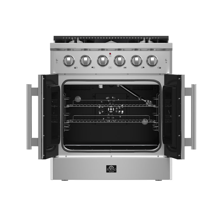 Forno Galiano 30-Inch Freestanding French Door Gas Range, 4 Burners, Convection Oven, Energy Efficient