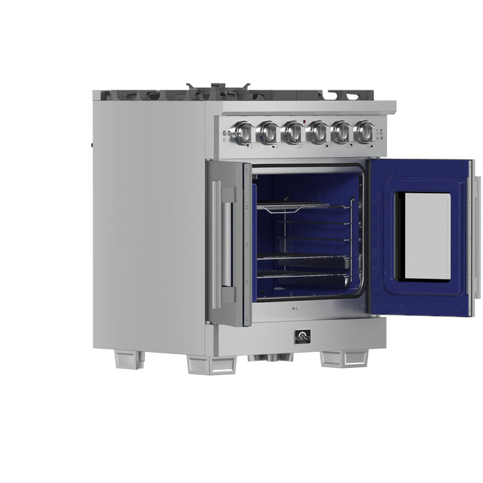 Forno Capriasca 30-Inch Freestanding French Door Gas Range, 4 Burners, Convection Oven, Energy Efficient