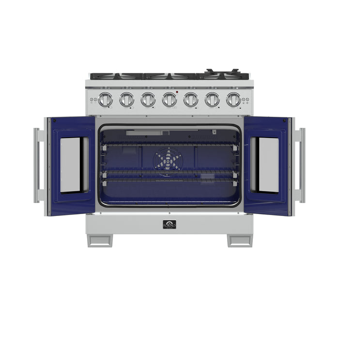 Forno Capriasca 36-Inch Freestanding French Door Gas Range, 6 Burners, Convection Oven, Energy Efficient