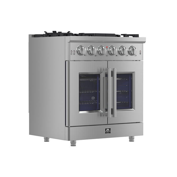 Forno Massimo 30-Inch Freestanding French Door Gas Range, 4 Burners, Convection Oven, Energy Efficient