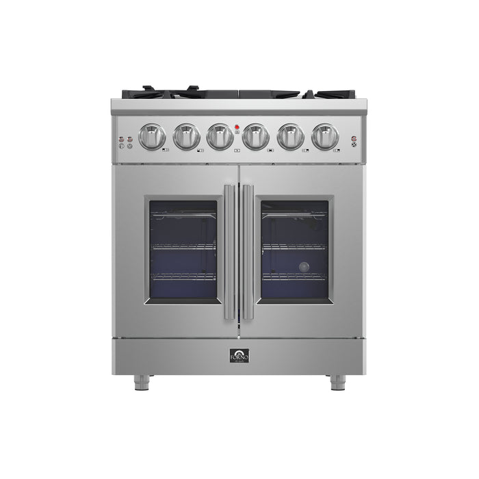 Forno Massimo 30-Inch Freestanding French Door Gas Range, 4 Burners, Convection Oven, Energy Efficient