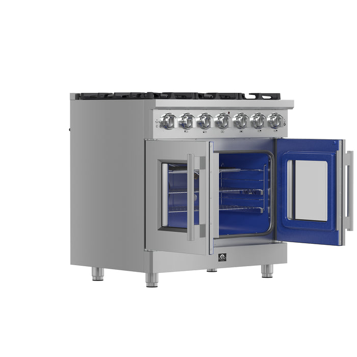 Forno Massimo 36-Inch Freestanding French Door Gas Range, 6 Burners, Convection Oven, Energy Efficient