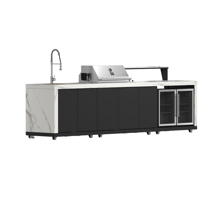 Forno Rimini Outdoor Kitchen: 30" BBQ 62,000 BTU, 4.8 cu.ft. Refrigerators, White Countertops