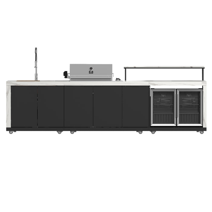 Forno Rimini Outdoor Kitchen: 30" BBQ 62,000 BTU, 4.8 cu.ft. Refrigerators, White Countertops