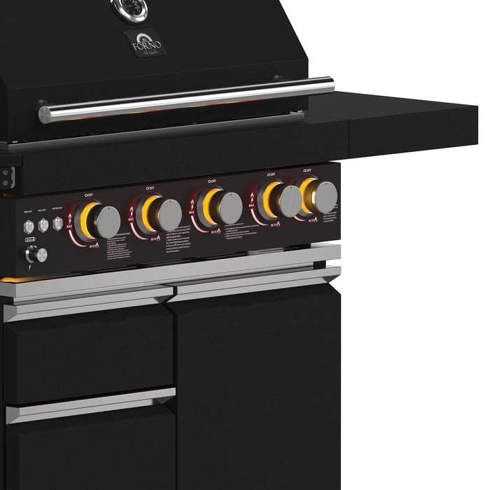 Forno All’Aperto 62,600 BTU BBQ, 3 Stainless Steel Burners, Infrared Burners, Sink Module, Black Sintered Stone Countertops, Bar and Beverage Center