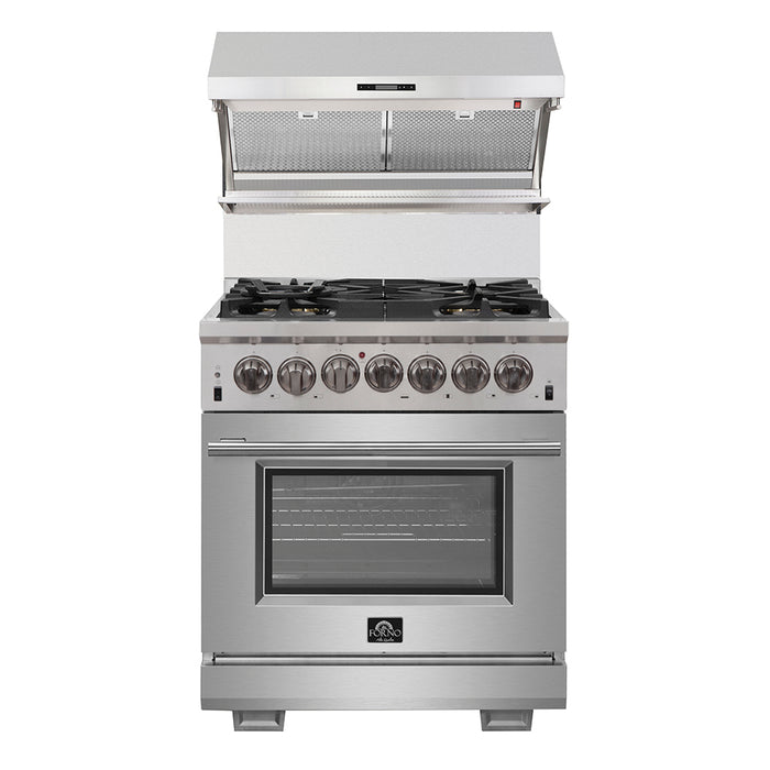 Forno Capriasca 30-Inch Freestanding Dual Fuel Range, 4 Burners, True Convection Oven