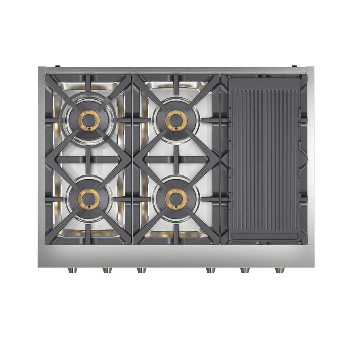 Forno Spezia Alta Qualita 36-Inch Pro-Style Gas Rangetop, Stainless Steel, 6 Sealed Burners, Continuous Cast Iron Grates, High Heat Output