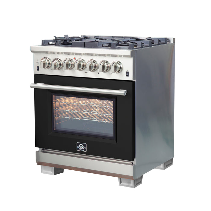 Forno Capriasca 30-Inch Freestanding Dual Fuel Range, 4 Burners, True Convection Oven