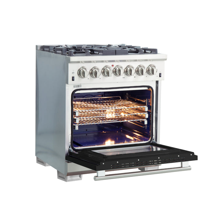 Forno Capriasca 30-Inch Freestanding Dual Fuel Range, 4 Burners, True Convection Oven