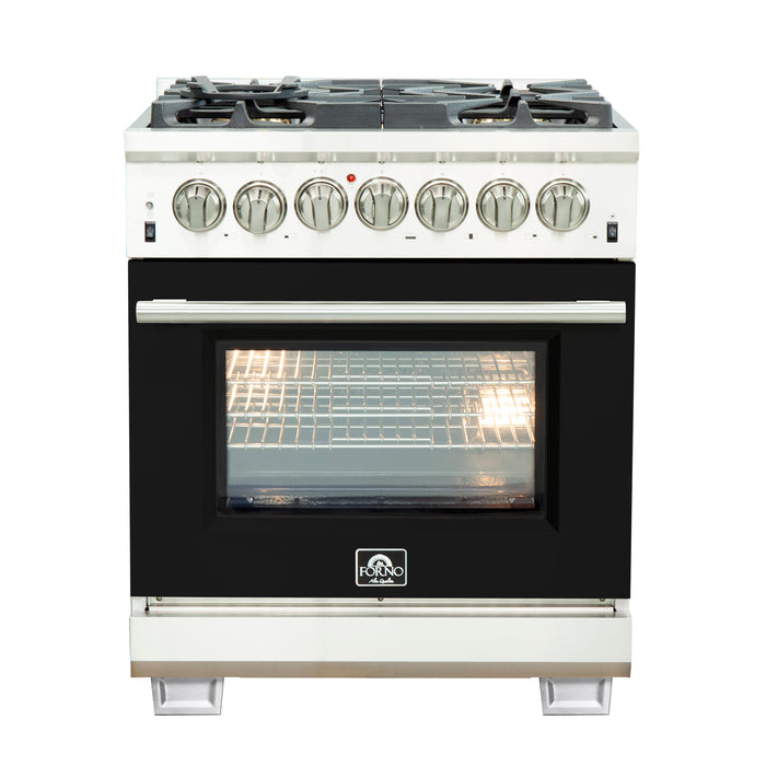 Forno Capriasca 30-Inch Freestanding Dual Fuel Range, 4 Burners, True Convection Oven
