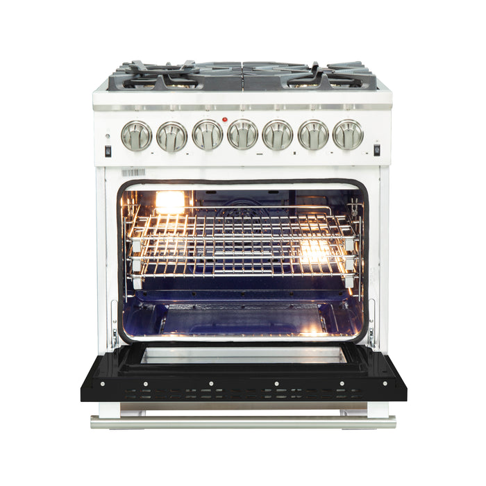 Forno Capriasca 30-Inch Freestanding Dual Fuel Range, 4 Burners, True Convection Oven