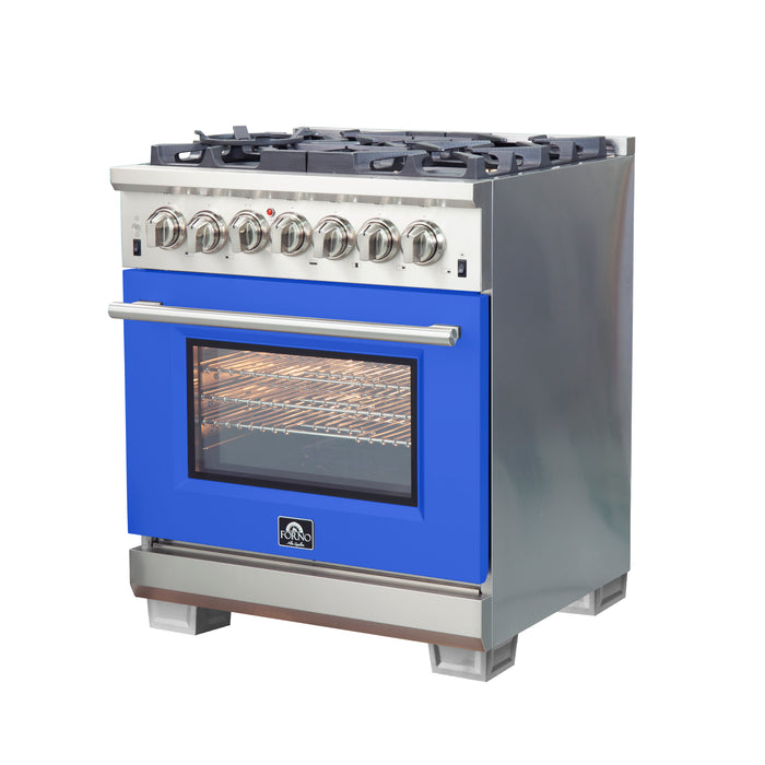 Forno Capriasca 30-Inch Freestanding Dual Fuel Range, 4 Burners, True Convection Oven