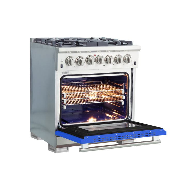 Forno Capriasca 30-Inch Freestanding Dual Fuel Range, 4 Burners, True Convection Oven