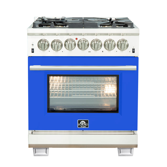Forno Capriasca 30-Inch Freestanding Dual Fuel Range, 4 Burners, True Convection Oven