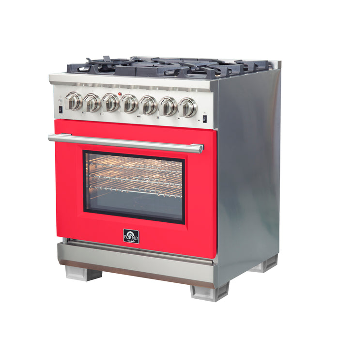Forno Capriasca 30-Inch Freestanding Dual Fuel Range, 4 Burners, True Convection Oven