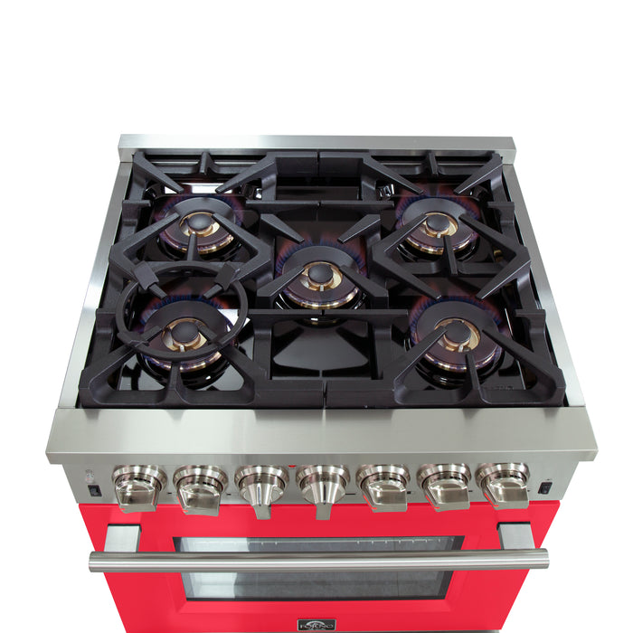 Forno Capriasca 30-Inch Freestanding Dual Fuel Range, 4 Burners, True Convection Oven