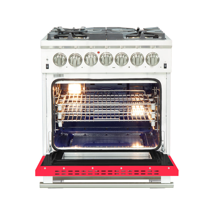 Forno Capriasca 30-Inch Freestanding Dual Fuel Range, 4 Burners, True Convection Oven