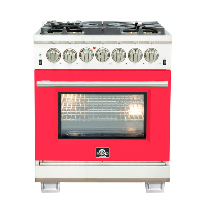 Forno Capriasca 30-Inch Freestanding Dual Fuel Range, 4 Burners, True Convection Oven