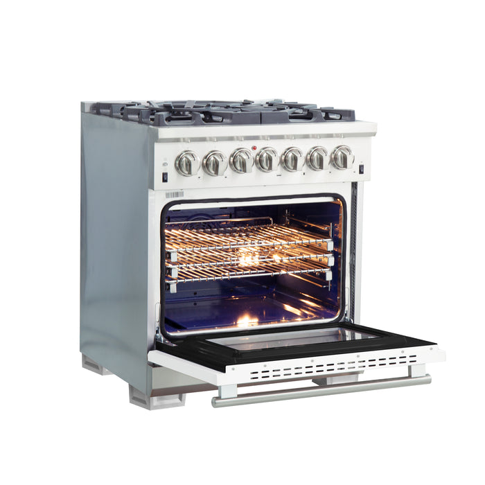 Forno Capriasca 30-Inch Freestanding Dual Fuel Range, 4 Burners, True Convection Oven