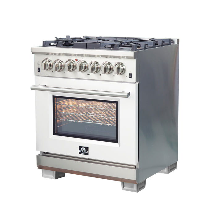 Forno Capriasca 30-Inch Freestanding Dual Fuel Range, 4 Burners, True Convection Oven