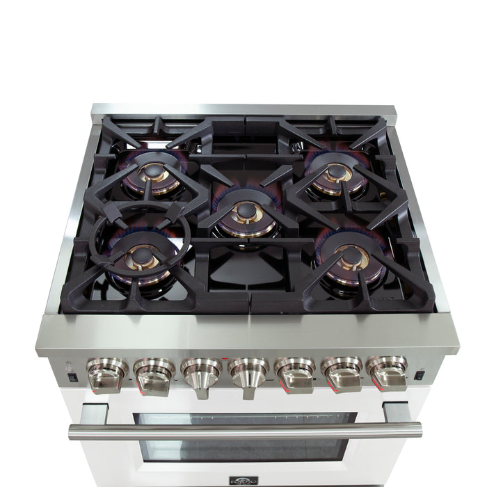 Forno Capriasca 30-Inch Freestanding Dual Fuel Range, 4 Burners, True Convection Oven