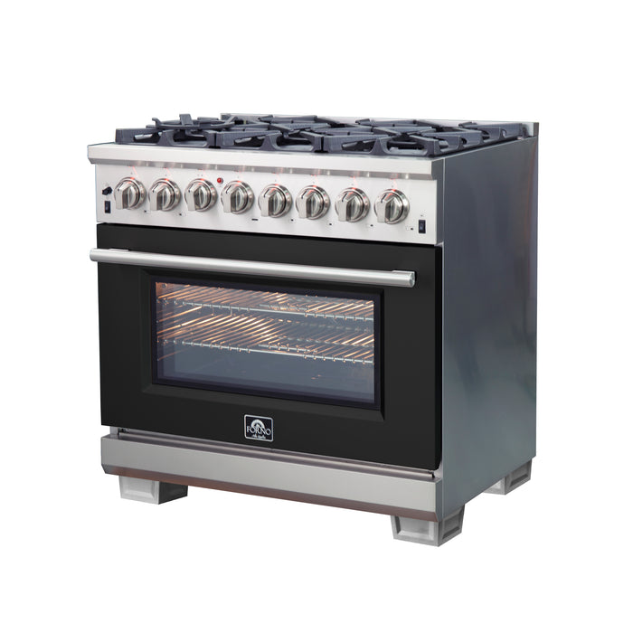 Forno Capriasca 36-Inch Freestanding Dual Fuel Range, 6 Burners, True Convection Oven