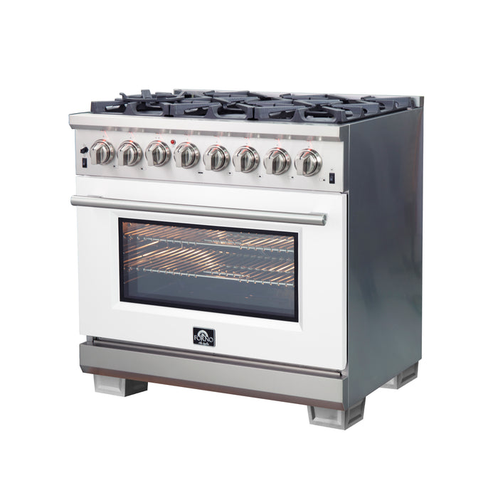 Forno Capriasca 36-Inch Freestanding Dual Fuel Range, 6 Burners, True Convection Oven