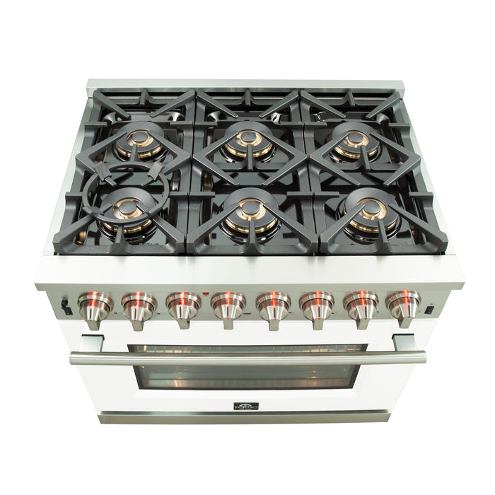 Forno Capriasca 36-Inch Freestanding Dual Fuel Range, 6 Burners, True Convection Oven