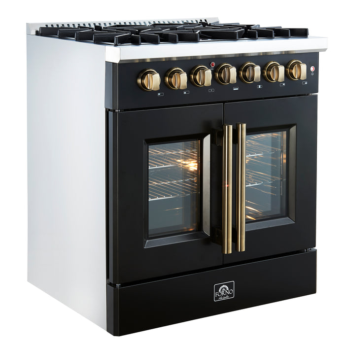 Forno Galiano 30-inch Freestanding French Door Dual Fuel Range Black