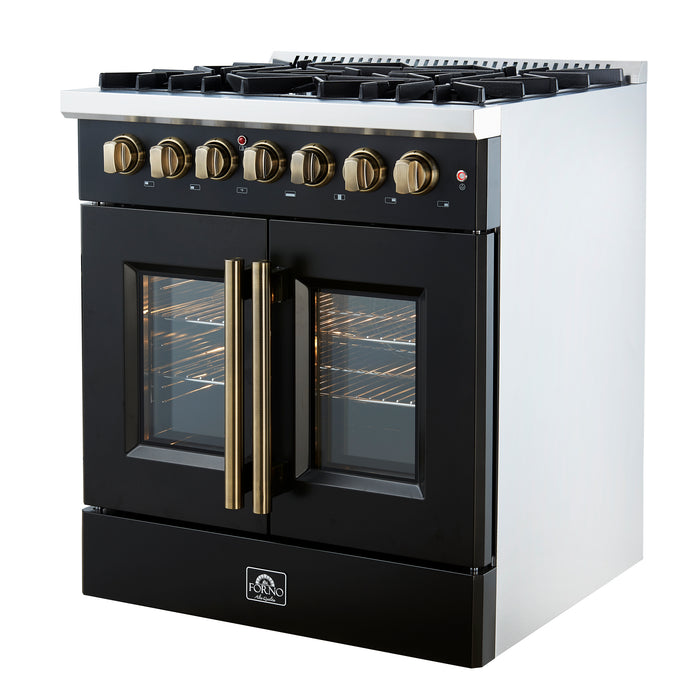 Forno Galiano 30-inch Freestanding French Door Dual Fuel Range Black