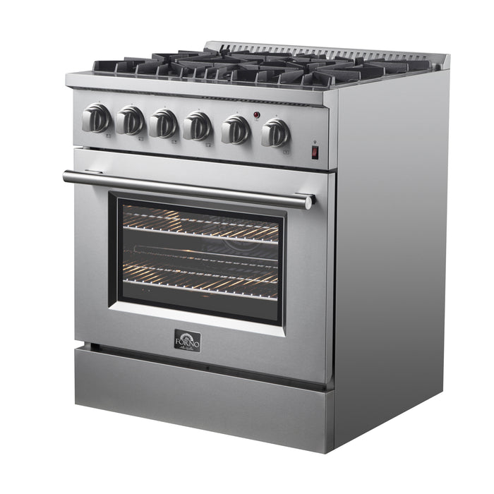 Forno Marco 30-Inch Dual Fuel Range, Stainless Steel, 4 Burners, 37,000 BTU, True Convection Oven, Energy Efficient