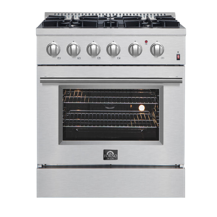 Forno Marco 30-Inch Dual Fuel Range, Stainless Steel, 4 Burners, 37,000 BTU, True Convection Oven, Energy Efficient