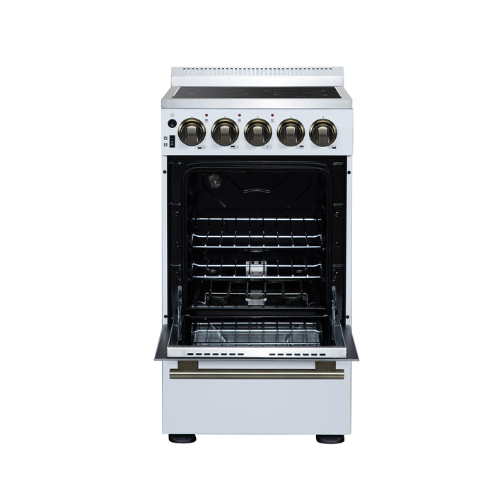 Forno Pallerano 20 Inch Freestanding Electric Range in White with Antique Brass, Compact Design