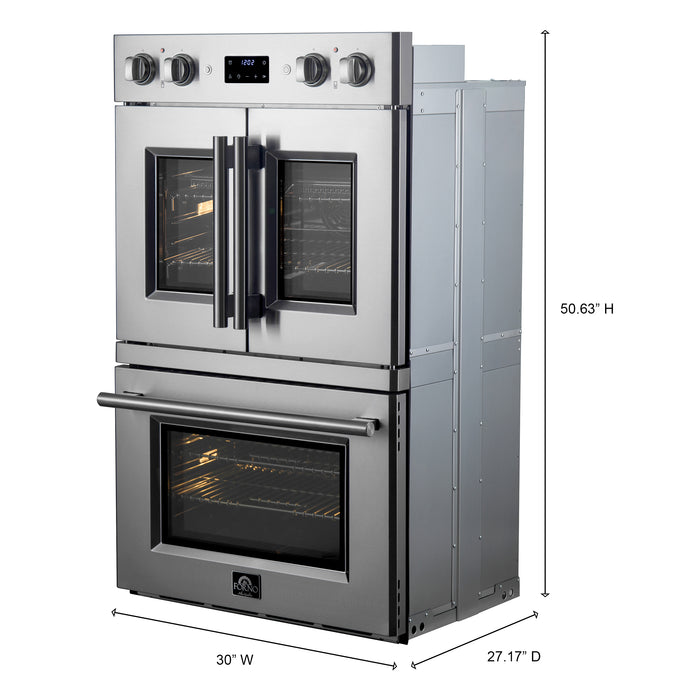 Forno Asti 30-Inch Double Electric Wall Oven with Upper French Doors in Stainless Steel, 7.36 cu. ft. Dual True Convection, 7,200W, Air Fry, Sous Vide, Self-Clean